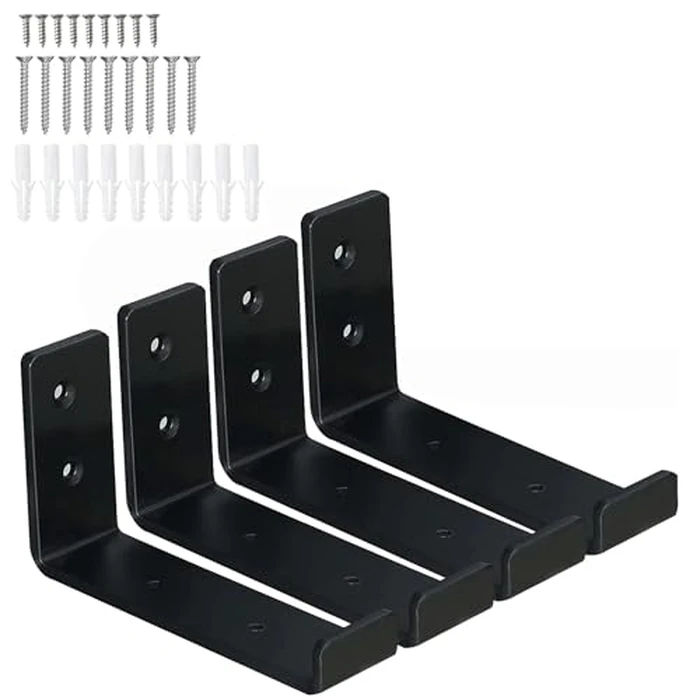 HEART ART Black Shelf Bracket 6 inch, J Metal Heavy Duty Shelf Support Brackets 4 Pack,6.3" Lx4.8" Hx1.2" W by HEART ART - Used - Like New condition - US$15.30