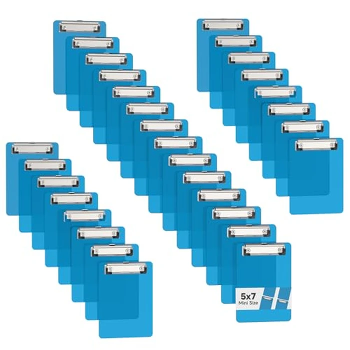 Juvealoe Mini Clipboard 30 Pack, 5 x 7 Plastic Small Blue Clip Boards with Low Profile Clip, Memo Size for Classroom, Teacher, Students, School & Office Supplies by Juvealoe - Used - Like New condition - CA$41.82