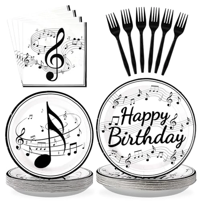 96 Pcs Music Birthday Party Supplies Music Notes Plates Napkins Disposable Music Birthday Tableware Set Music Theme Party Decorations for Baby Shower Concert Karaoke Music Birthday Party Decor Serve24 by Grencian - Image 1