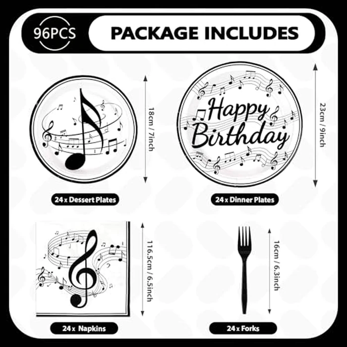 96 Pcs Music Birthday Party Supplies Music Notes Plates Napkins Disposable Music Birthday Tableware Set Music Theme Party Decorations for Baby Shower Concert Karaoke Music Birthday Party Decor Serve24 by Grencian - Image 2