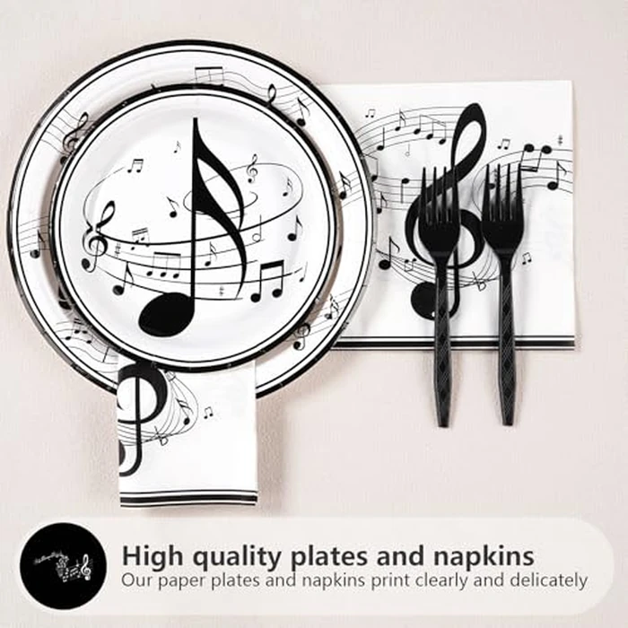 96 Pcs Music Birthday Party Supplies Music Notes Plates Napkins Disposable Music Birthday Tableware Set Music Theme Party Decorations for Baby Shower Concert Karaoke Music Birthday Party Decor Serve24 by Grencian - Image 3