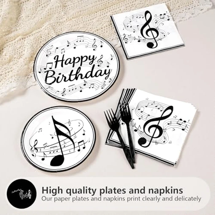 96 Pcs Music Birthday Party Supplies Music Notes Plates Napkins Disposable Music Birthday Tableware Set Music Theme Party Decorations for Baby Shower Concert Karaoke Music Birthday Party Decor Serve24 by Grencian - Image 4