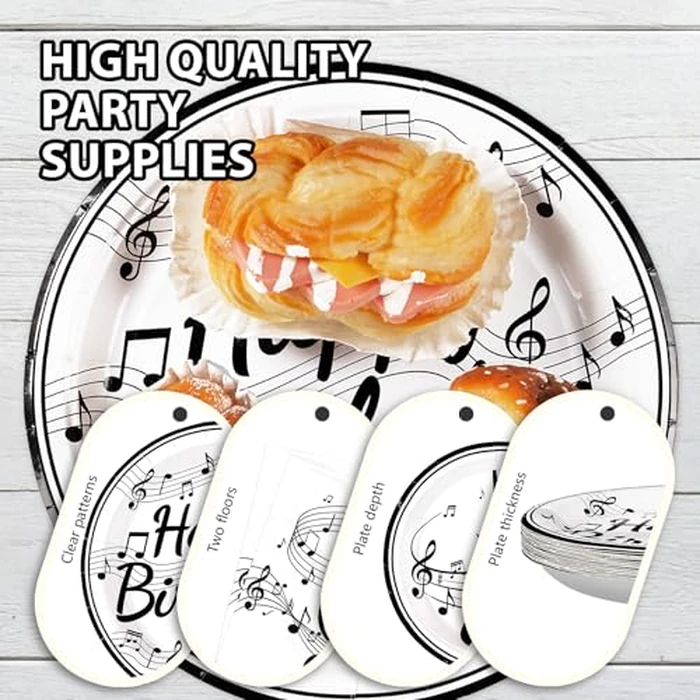 96 Pcs Music Birthday Party Supplies Music Notes Plates Napkins Disposable Music Birthday Tableware Set Music Theme Party Decorations for Baby Shower Concert Karaoke Music Birthday Party Decor Serve24 by Grencian - Image 5