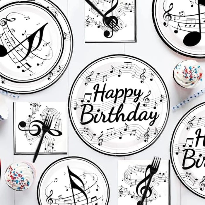 96 Pcs Music Birthday Party Supplies Music Notes Plates Napkins Disposable Music Birthday Tableware Set Music Theme Party Decorations for Baby Shower Concert Karaoke Music Birthday Party Decor Serve24 by Grencian - Image 7