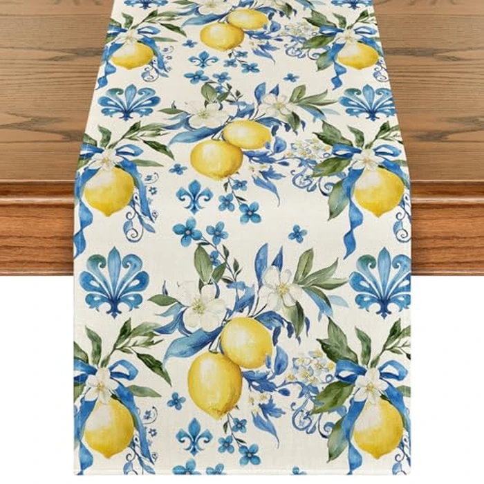 Artoid Mode Blue Lemon Iris Summer Table Runner, Seasonal Spring Kitchen Dining Table Decor for Home Party Decor 13x120 Inch by Artoid Mode - Used - Very Good condition - CA$16.19