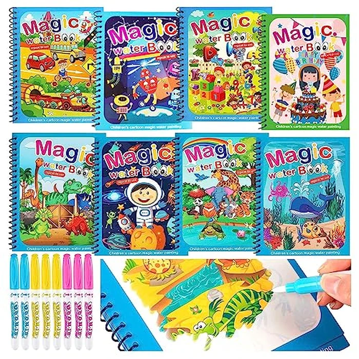 Water Coloring Books, 8 Pack Water Painting Book, Water Magic Paint Set Drawing Books for Toddlers Boy Girl Educational School Classroom Learning Gifts by PANGDUDULI - Used - Acceptable condition - CA$14.25