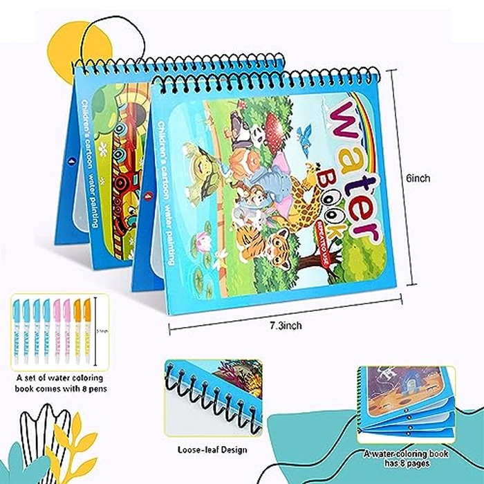 Water Coloring Books, 8 Pack Water Painting Book, Water Magic Paint Set Drawing Books for Toddlers Boy Girl Educational School Classroom Learning Gifts by PANGDUDULI - Image 2