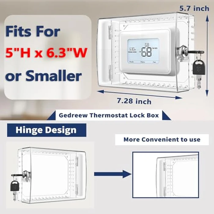 Gedreew Large Thermostat Lock Box Cover with Key, Clear Thermostat Cover with Lock Compatible With Honeywell Home Thermostat On Wall, AC Lock Box Cover with Key Fits Thermostats 5"H x 6" W or Smaller by Gedreew - Image 2