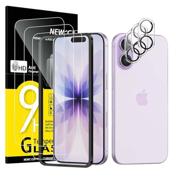 NEW'C 3x Screen Protector for iPhone 17 (6.3 inches)+ 3x Camera Lens Protector, Sensor Protection, Case Friendly Tempered Glass Film, Ultra Resistant, Easy installation tool include by NEW'C - Used - Like New condition