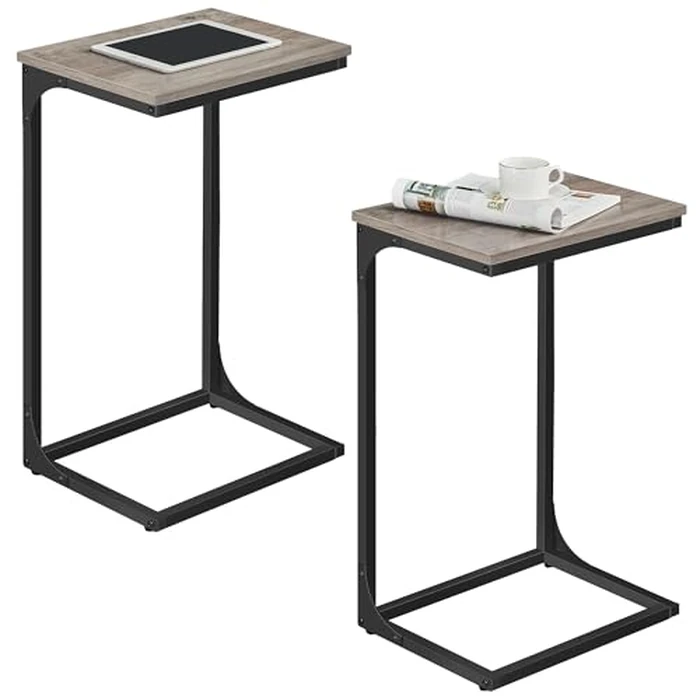 VASAGLE C-Shaped End Table Set, Side Table for Sofa, Couch with Metal Frame, Small TV Tray for Living Room, Bedroom, Greige and Black by VASAGLE - Used - Very Good condition