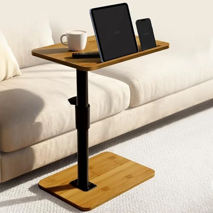 Rolling Side Table Adjustable Height C Shaped End Table with Wheels - Small Couch Table Tray for Living Room, TV Tables for Eating, Swivel Desk and Sofa - Perfect for Couch Side Table by Stezzor - Used - Good condition