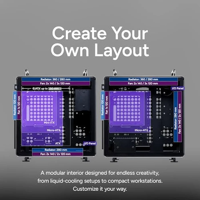 Cooler Master QUBE 540 ATX Mid-Tower PC Case - Highly Customizable Modular Computer Chassis with Movable I/O Panel, Multi-Position PSU Mount, Tempered Glass Panel & Portable Handles - Stardust Iron by Cooler Master - Image 5