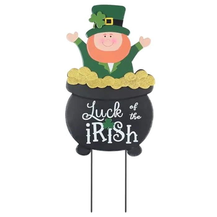 hogardeck St Patricks Day Decorations Outdoor, Leprechaun Pot of Gold Decorative Garden Stakes for St Patricks Day Decor, Luck of the Irish Yard Sign Saint Patricks Day Decorations for Home Porch Lawn by hogardeck - Image 1