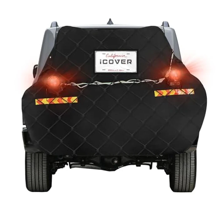 iCOVER Bike Cover for 2 Bikes transport on Hitch Rack, with Tail Lights & License Plate Pocket, 600D Heavy Duty Waterproof bicycle E-Bike Cover for transportation, Incl Towing Light & Bungee Cargo Net by i COVER - Image 1