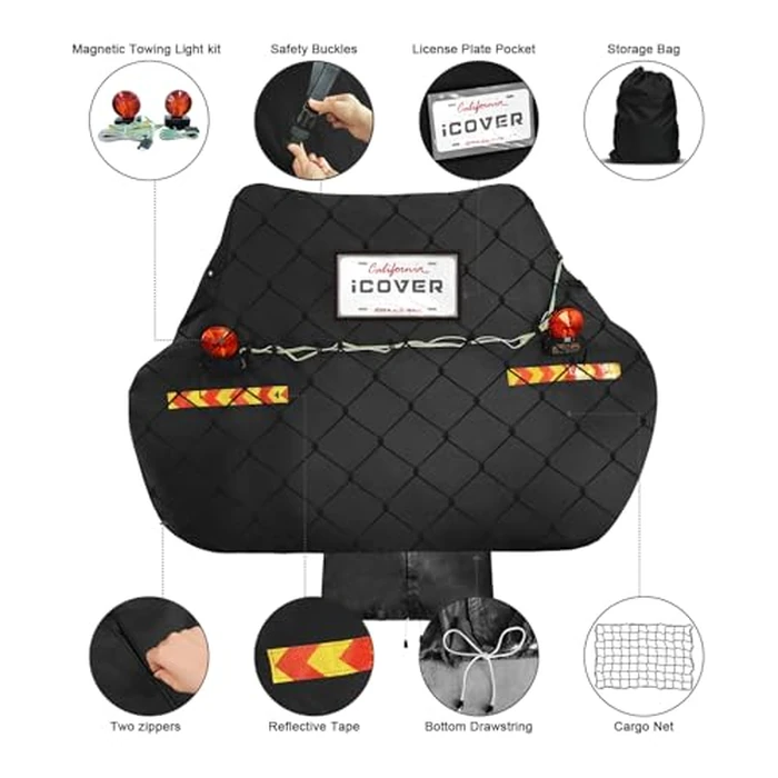 iCOVER Bike Cover for 2 Bikes transport on Hitch Rack, with Tail Lights & License Plate Pocket, 600D Heavy Duty Waterproof bicycle E-Bike Cover for transportation, Incl Towing Light & Bungee Cargo Net by i COVER - Image 4