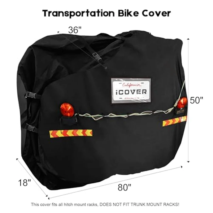 iCOVER Bike Cover for 2 Bikes transport on Hitch Rack, with Tail Lights & License Plate Pocket, 600D Heavy Duty Waterproof bicycle E-Bike Cover for transportation, Incl Towing Light & Bungee Cargo Net by i COVER - Image 7