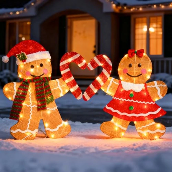 TW SHINE Christmas Outdoor Decorations Yard, Set of 2 Lighted 2D Gingerbread Man with 90 Warm White Lights, Light Up Gingerbread Man Couple for Xmas Holiday Front Garden Patio Lawn Display by TW SHINE - Used - Very Good condition - US$23.82