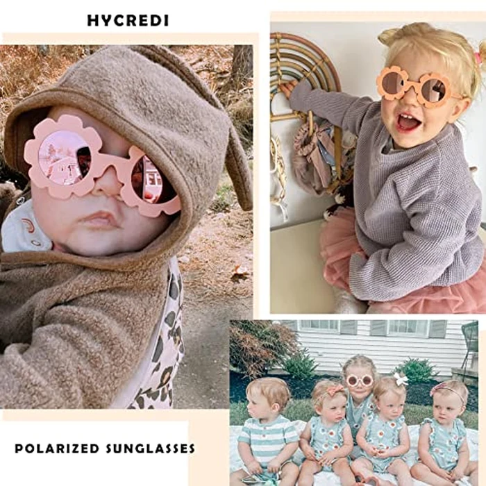 Hycredi Flexible Bendable Flower Baby Polarized Sunglasses with Strap Cute Shades for Newborn Infant Boys Girls Age 0-24 Months-White/Purple Red Mirror+Blue/Orange Red Mirror by Hycredi - Image 3