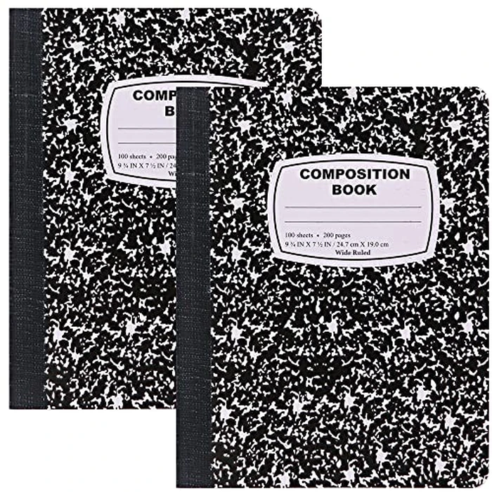 Emraw Black & White Marble Style Cover Composition Book with 100 Sheets of Wide Ruled White Paper (2 Pack) by Emraw - Used - Acceptable condition - CA$15.16