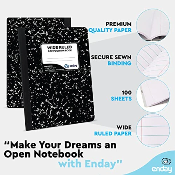Emraw Black & White Marble Style Cover Composition Book with 100 Sheets of Wide Ruled White Paper (2 Pack) by Emraw - Image 4