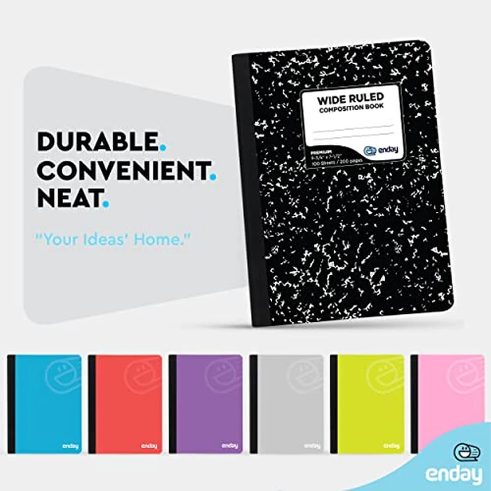 Emraw Black & White Marble Style Cover Composition Book with 100 Sheets of Wide Ruled White Paper (2 Pack) by Emraw - Image 5