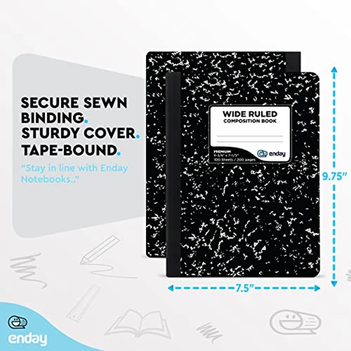 Emraw Black & White Marble Style Cover Composition Book with 100 Sheets of Wide Ruled White Paper (2 Pack) by Emraw - Image 6