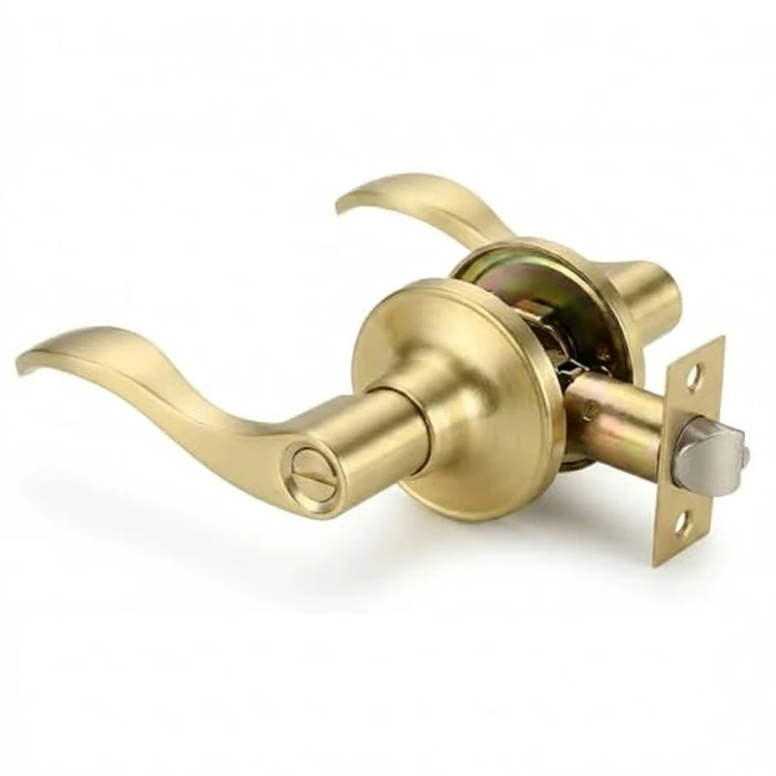 1 Pack of HENYIN Wave Lever Door Lock/Door Knob Hardware Handle and Closet Lockset, Gold Color, Bathroom Version Without Key,Left Hand (805-G-L-Bk) by HENYIN - Image 1