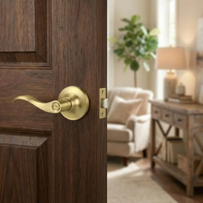 1 Pack of HENYIN Wave Lever Door Lock/Door Knob Hardware Handle and Closet Lockset, Gold Color, Bathroom Version Without Key,Left Hand (805-G-L-Bk) by HENYIN - Image 4