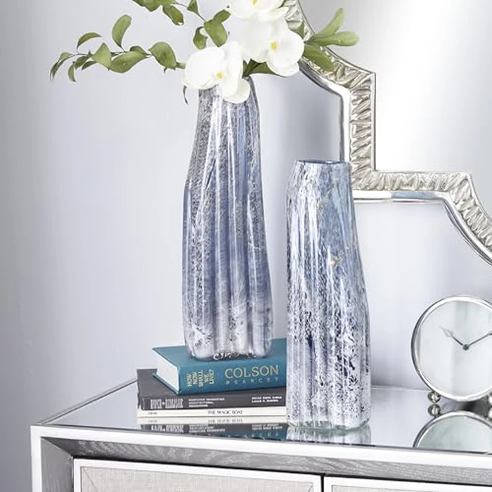 Deco 79 Glass Handmade Blown Vase, Set of 2 16", 15" H, Blue by Deco 79 - Image 3