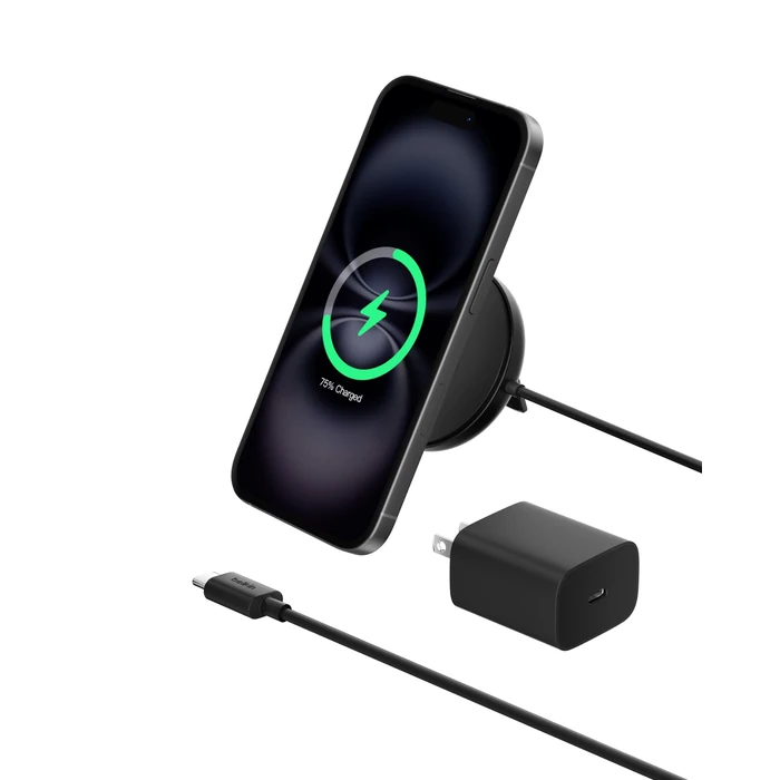 Belkin Magnetic Wireless Charging Pad 15W w/Pop-Up Stand - MagSafe-Compatible Qi2-Certified Wireless Charger for iPhone 17 Series, Samsung Galaxy S25, AirPods, & More w/Power Supply Included - Black by Belkin - Image 1