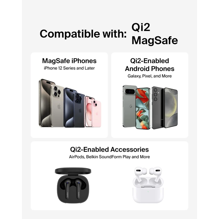 Belkin Magnetic Wireless Charging Pad 15W w/Pop-Up Stand - MagSafe-Compatible Qi2-Certified Wireless Charger for iPhone 17 Series, Samsung Galaxy S25, AirPods, & More w/Power Supply Included - Black by Belkin - Image 4