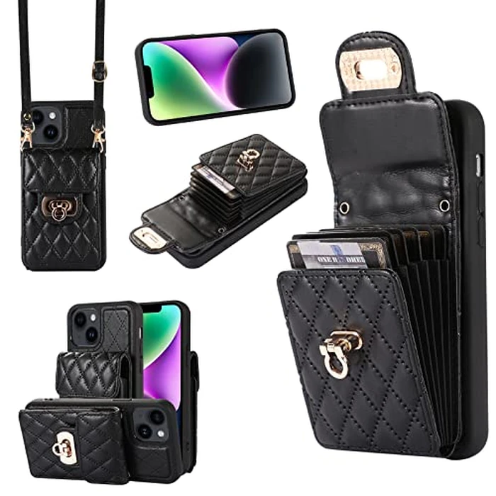 Phone Case for iPhone 14 Plus 6.7 inch Wallet Cover with Credit Card Holder Crossbody Strap Long Lanyard Leather Cell Accessories i-Phone 14+ iPhone14Plus 5G i i14 + iPhone14 14Plus Women Girls Black by Asuwish - Used - Like New condition - CA$3.30