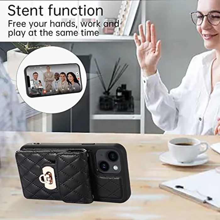 Phone Case for iPhone 14 Plus 6.7 inch Wallet Cover with Credit Card Holder Crossbody Strap Long Lanyard Leather Cell Accessories i-Phone 14+ iPhone14Plus 5G i i14 + iPhone14 14Plus Women Girls Black by Asuwish - Image 3