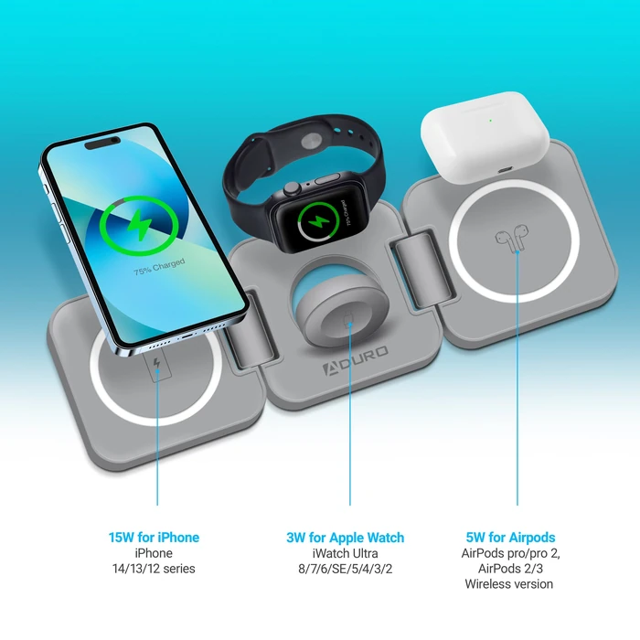 Aduro PowerUp Trinity 3-IN-1 Wireless Charging for Apple product - Gray by Aduro - Image 2