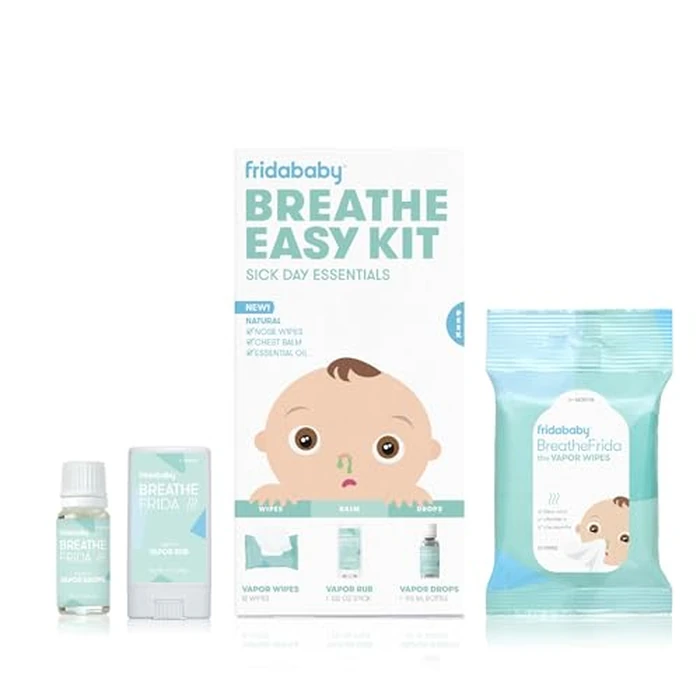 Frida Baby Breathe Easy Kit Sick Day Baby Essentials - 3pc Set Includes Vapor Wipes, Vapor Rub + Organic Vapor Drops to Help Baby Breathe Easy, Natural Baby Congestion Relief by Frida Baby - Image 1