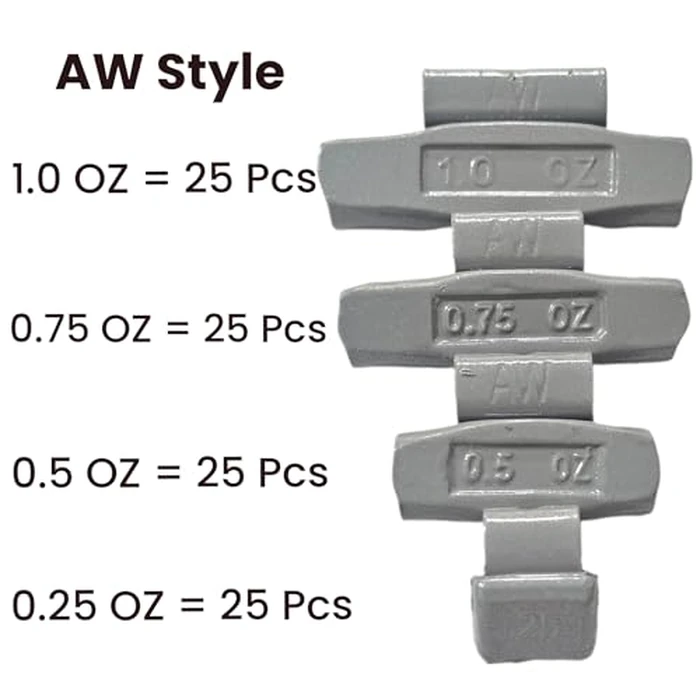 C-HORSE 400Psc Clip On Wheel Weights Assortment - 4 Styles (AW, FN, MC, P) - Hammer Type Rim Balancers - 0.25oz, 0.5oz, 0.75oz, 1.0oz, 100Pcs for Each Style, Fits Steel & Aluminum Wheels by C-HORSE - Image 2