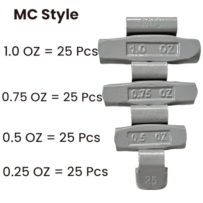 C-HORSE 400Psc Clip On Wheel Weights Assortment - 4 Styles (AW, FN, MC, P) - Hammer Type Rim Balancers - 0.25oz, 0.5oz, 0.75oz, 1.0oz, 100Pcs for Each Style, Fits Steel & Aluminum Wheels by C-HORSE - Image 3
