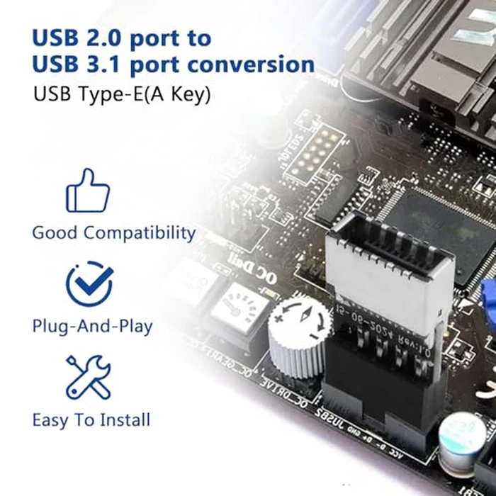 SATUY USB 2.0 to USB 3.2 Gen 1 Header Adapter, Mainboard 9 Pin Male to USB 3.1 Type-E (A-Key) Female Converter for Extending USB C Ports on Front Panel of PC (2 Pack) by SATUY - Image 3