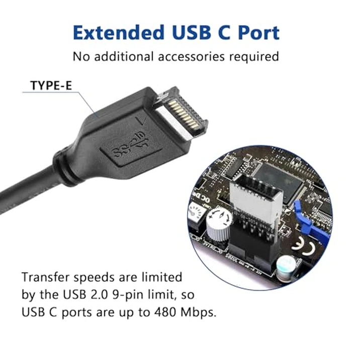 SATUY USB 2.0 to USB 3.2 Gen 1 Header Adapter, Mainboard 9 Pin Male to USB 3.1 Type-E (A-Key) Female Converter for Extending USB C Ports on Front Panel of PC (2 Pack) by SATUY - Image 6