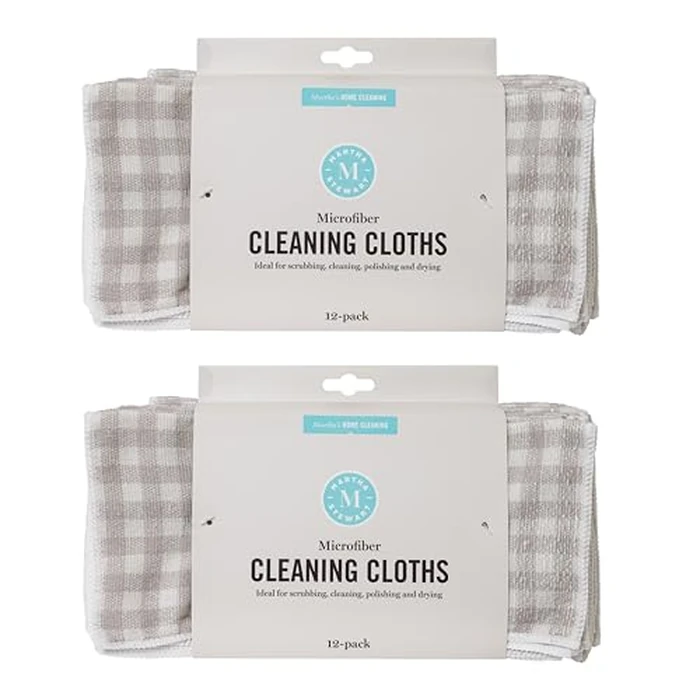 Martha Stewart Microfiber Cleaning Cloths, Ultra-Absorbent, Lint-Free Cleaning Towels for Home & Kitchen, Grey Gingham, 11 Inches, 24 Count by Martha Stewart - Used - Like New condition