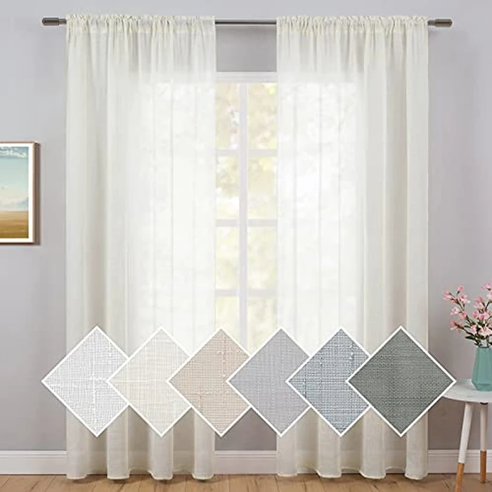 MIULEE 2 Panels 63 Inch Natural Linen Semi Sheer Window Curtains Elegant Solid Netural Drapes Rod Pocket Window Voile Panels Linen Textured Panels for Bedroom Living Room (52" W X 63" L,Ivory) by MIULEE - Image 1