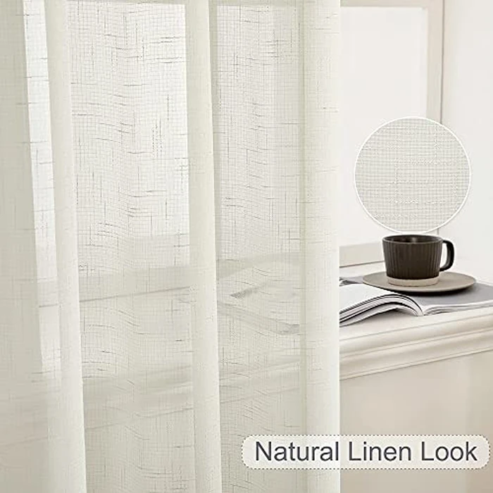 MIULEE 2 Panels 63 Inch Natural Linen Semi Sheer Window Curtains Elegant Solid Netural Drapes Rod Pocket Window Voile Panels Linen Textured Panels for Bedroom Living Room (52" W X 63" L,Ivory) by MIULEE - Image 2