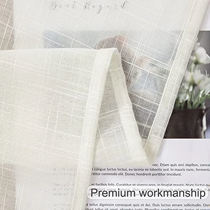 MIULEE 2 Panels 63 Inch Natural Linen Semi Sheer Window Curtains Elegant Solid Netural Drapes Rod Pocket Window Voile Panels Linen Textured Panels for Bedroom Living Room (52" W X 63" L,Ivory) by MIULEE - Image 4