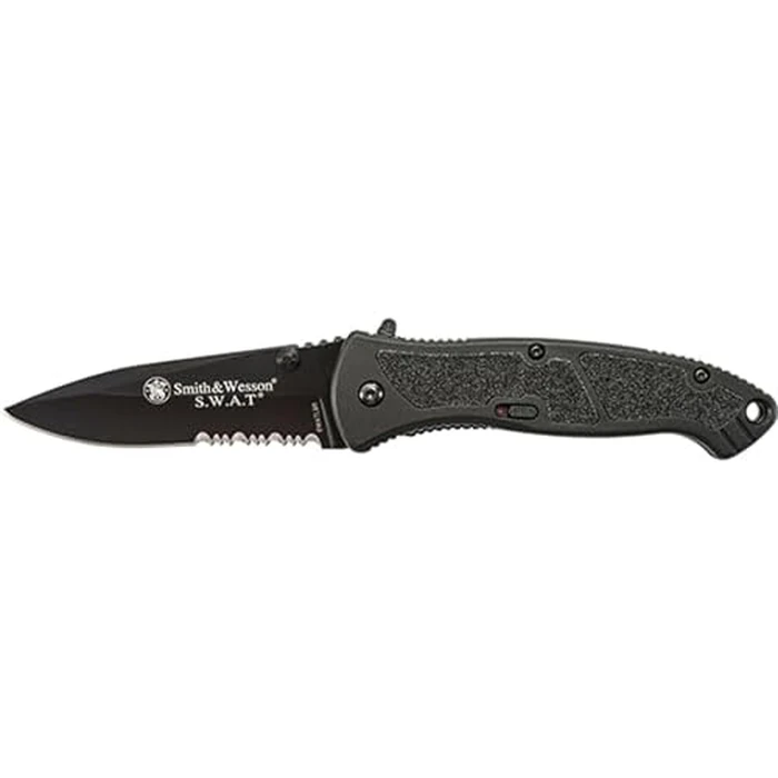 Smith & Wesson Large S.W.A.T. SWATLBS 8.5in S.S. Assisted Opening Knife with 3.7in Serrated Drop Point Blade and Aluminum Handle for Tactical, Survival and EDC by Smith & Wesson - Used - Like New condition