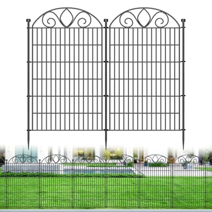 10-Panel No-Dig Tall Garden Fence - 44″H x 23.6′L Rustproof Metal Dog Fence, Decorative Yard & Garden Animal Barrier, Easy Install Outdoor Pet & Flower Bed Border, Temporary Fence by MIWEVRO - Used - Very Good condition