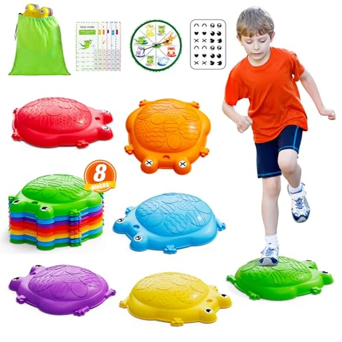 HYES Stepping Stones for Kids, 8PCS Non-Slip Balance Steps Stones for Toddler 1-3, Obstacle Courses Sensory Toys, Coordination Game for Boys Girls Indoor Outdoor Play Ages 3-5 by HYES - Image 1