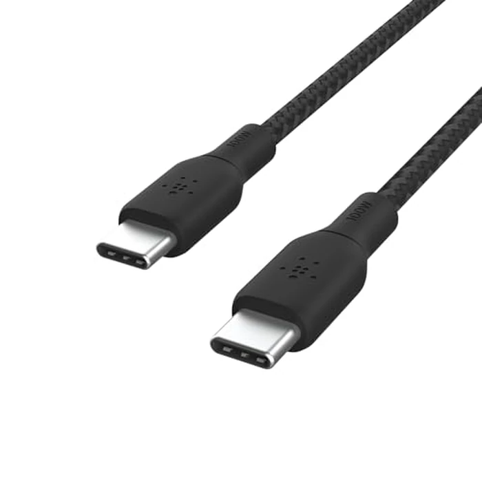 Belkin USB C to USB C Cable, 6.6ft, 100W - Type C Charger, iPhone Charger Cord, Braided, Flexible for iPhone 17, Galaxy S25, Pixel 10, AirPods, iPad Pro, Tablet, Nintendo Switch 2 & More - Black by Belkin - Used - Good condition - CA$10.28