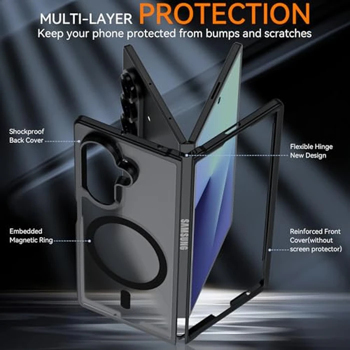 Hensinple for Samsung Galaxy Z Fold 7 Case Magnetic,Z Fold 7 Case Compatible with Magsafe,Translucent Matte Military Grade Drop Proof Protection Shockproof Hard PC Rugged Phone Cover(Black) by Hensinple - Used - Acceptable condition - US$15.16