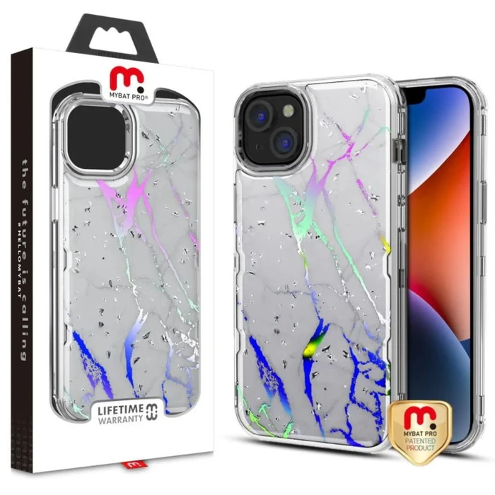 MyBat Pro Tuff Kleer Series Phone Case for iPhone 14 Plus - White Marbling/Electroplating Silver - Brand New by MyBat Pro - Image 1