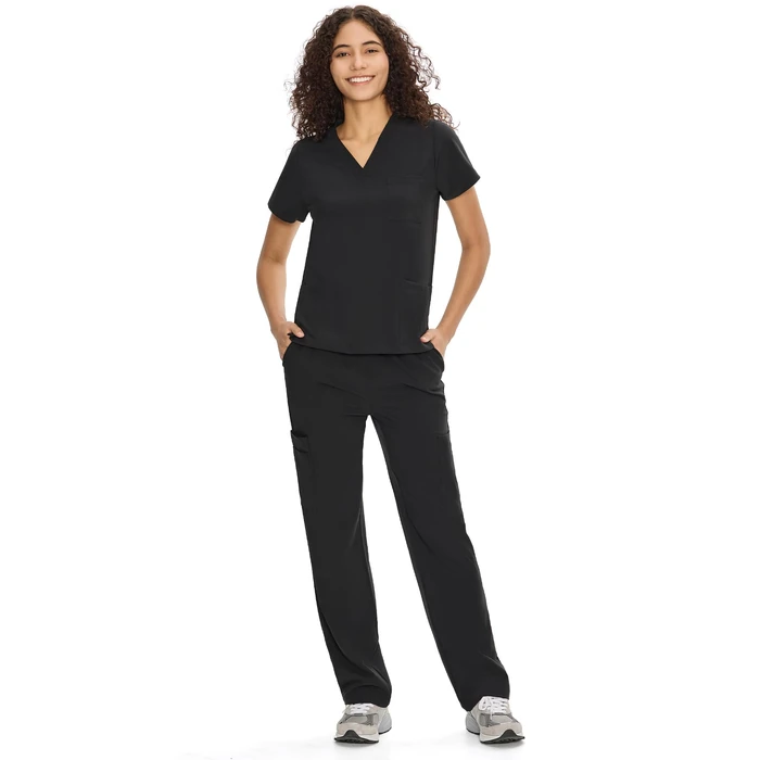 COZYFIT Scrubs for Women Set Medical Uniform - V-Neck Top & Straight Leg Pants with 9 Pockets, Unisex Workwear COZY SCRUBS, Black, S by COZYFIT - Used - Like New condition - US$21.02